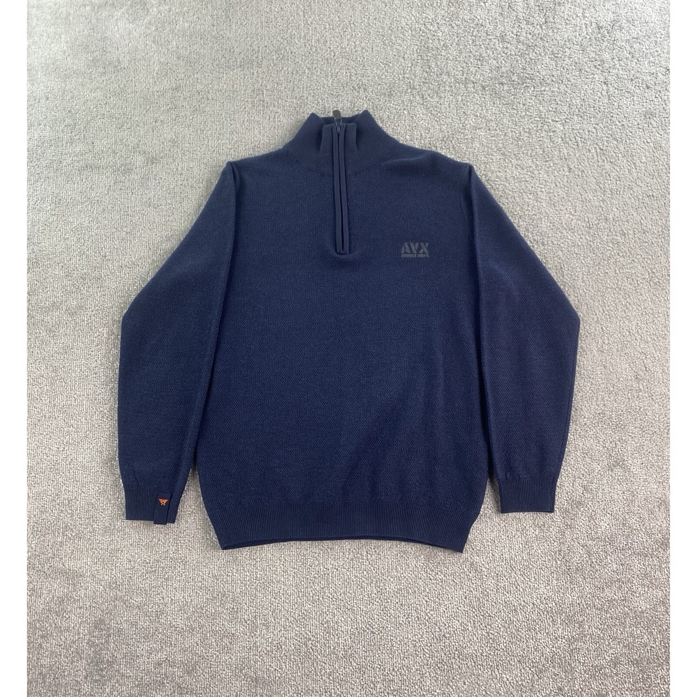 Avirex Sweater Mens Medium Blue Tight Knit 1/4 Zip Mock Neck Designer Pullover